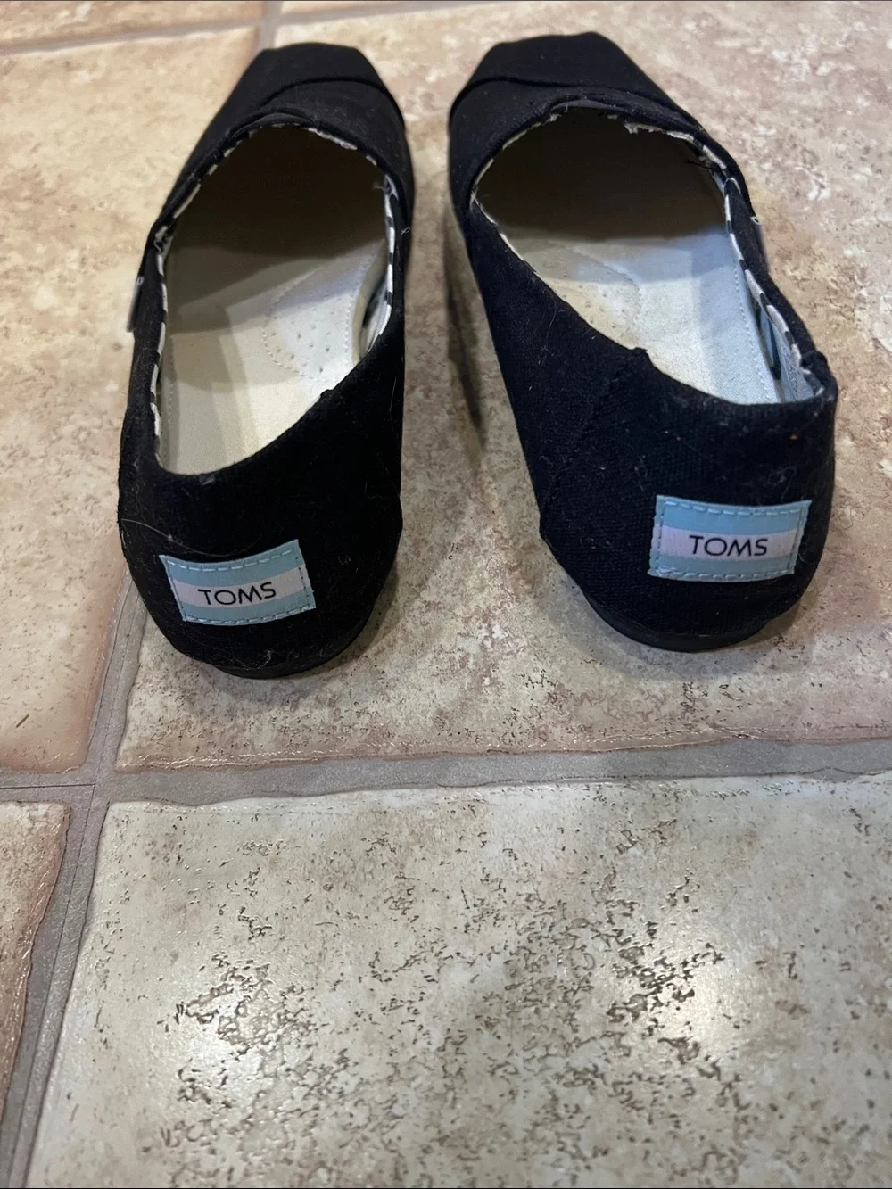 Toms Black Slip-On Flats and Navy Floral Print Slip-Ons